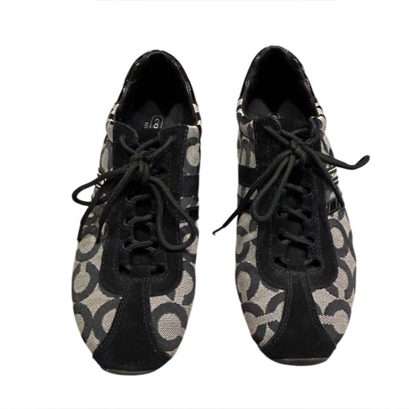 Coach "Kathleen" Black and Cream Signature Logo Sneakers Size 8.5 - Picture 10 of 16